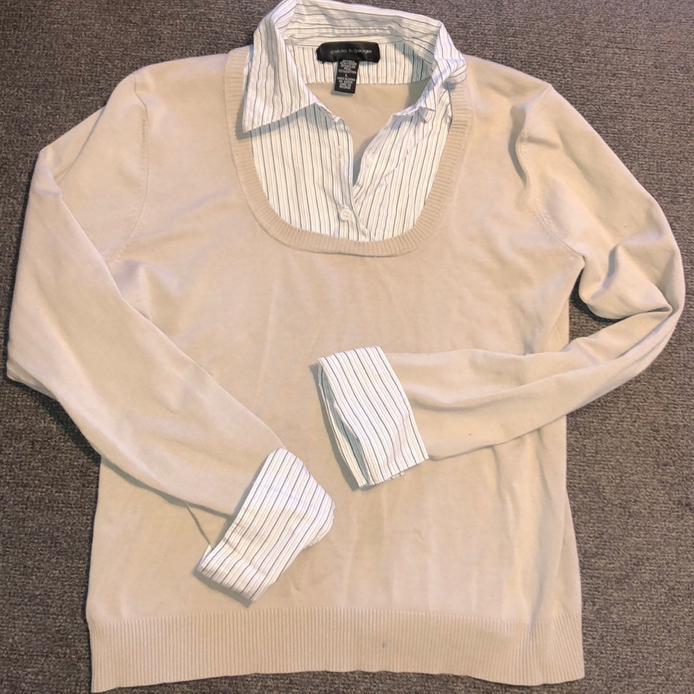 Beige collared long sleeve shirt